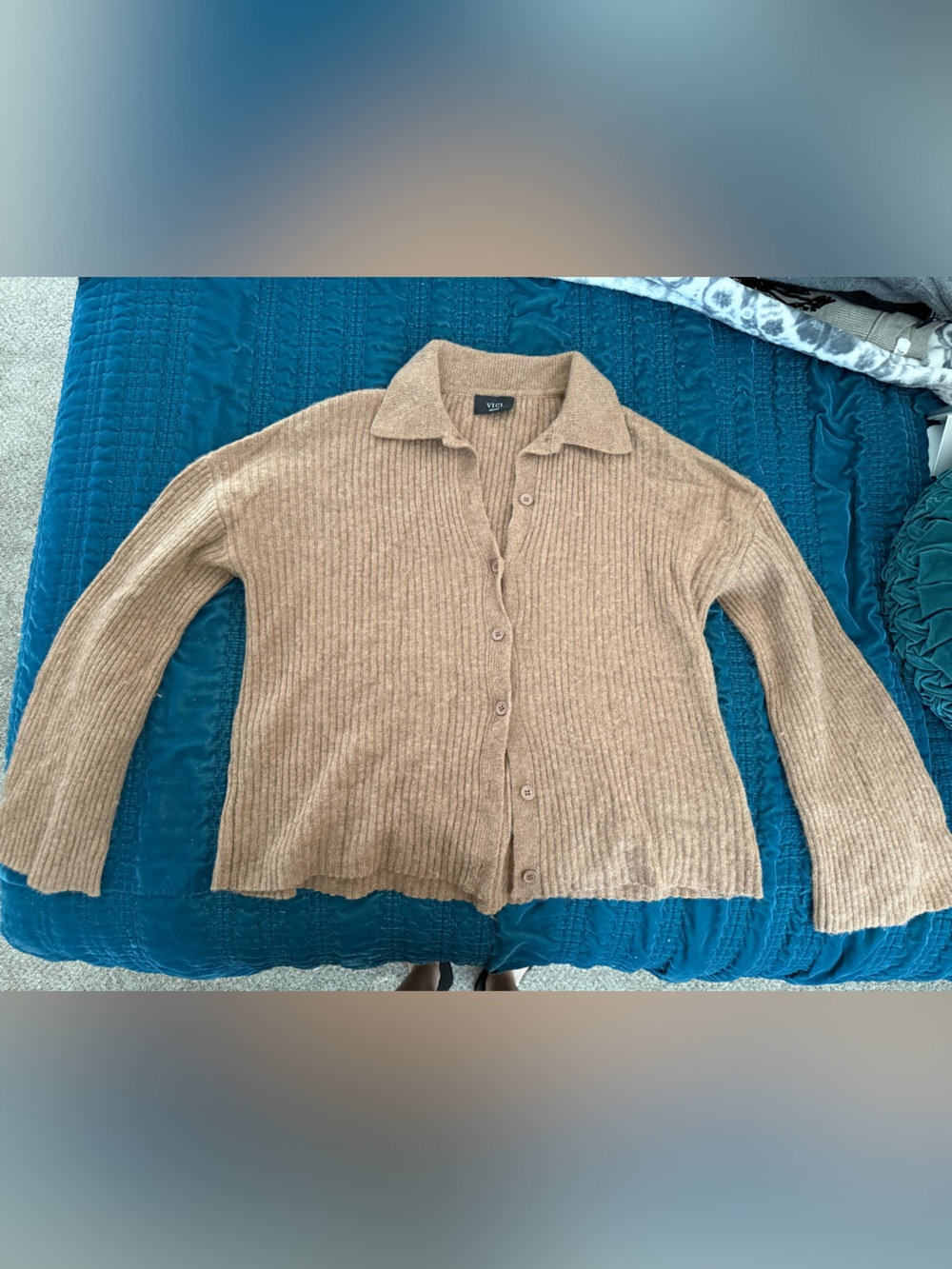 Vici Men's Ribbed Button-Up Cardigan - Camel Brown